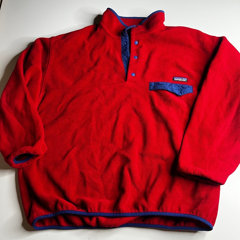 Patagonia Synchilla Snap-T Fleece Pullover Red Blue Mens XL 25450 FA15